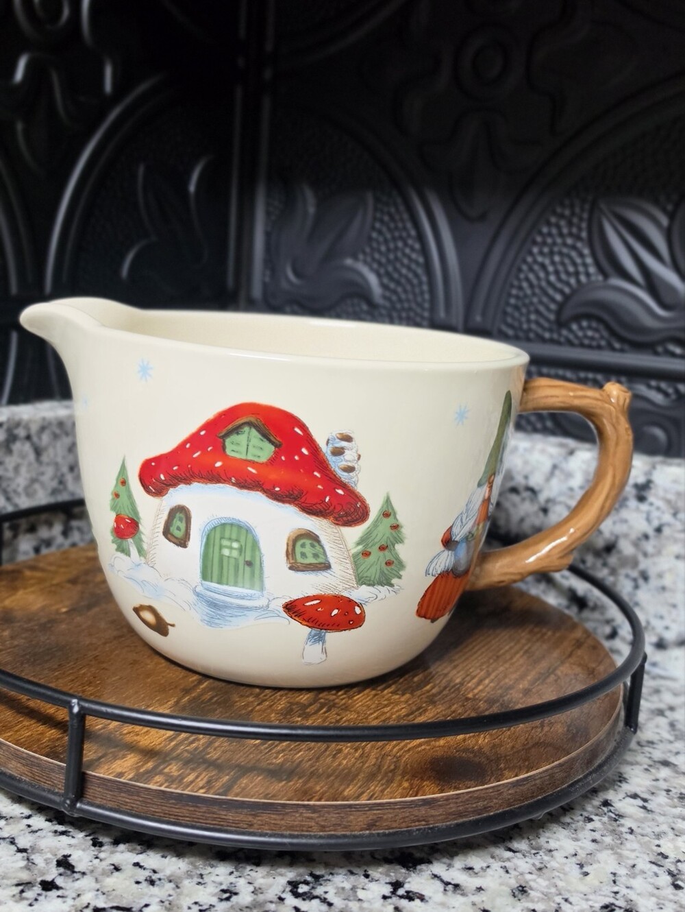 Holiday Time 2 Qt Gnome Mushroom Cottage Christmas Ceramic Batter Bowl